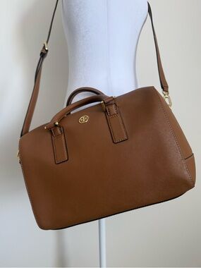 Tory Burch Chestnut Brown Saffiano Leather handbag  with Gold Hardware EUC